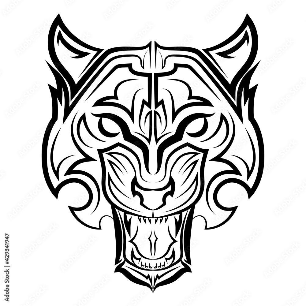 Obraz premium Black and white line art of tiger head. Good use for symbol, mascot, icon, avatar, tattoo, T Shirt design, logo or any design you want.