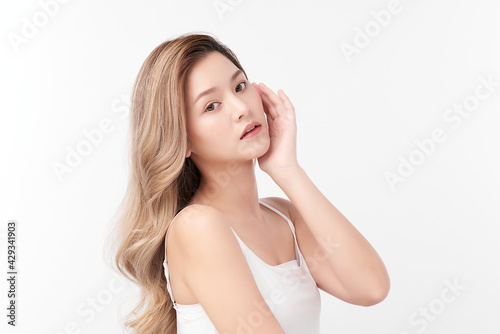 Beautiful young asian woman with clean fresh skin on white background  Face care  Facial treatment  Cosmetology  beauty and spa  Asian women portrait