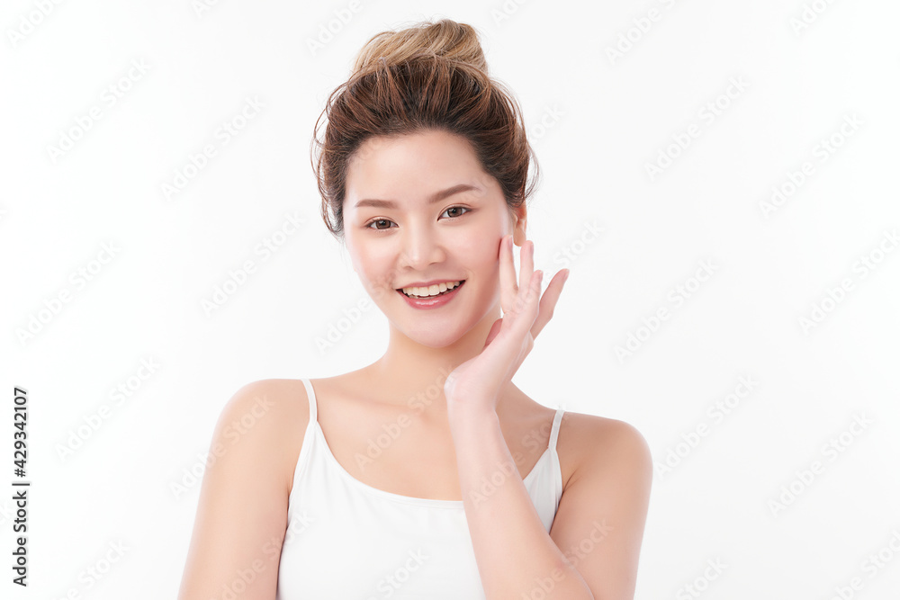 Beautiful young asian woman with clean fresh skin on white background, Face care, Facial treatment, Cosmetology, beauty and spa, Asian women portrait Beautiful young asian woman with clean fresh skin on white background, Face care, Facial treatment, Cosmetology, beauty and spa, Asian women portrait