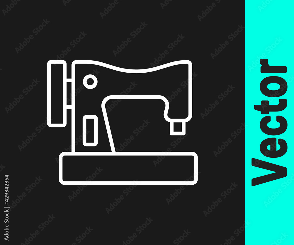 White line Sewing machine icon isolated on black background. Vector White line Sewing machine icon isolated on black background. Vector