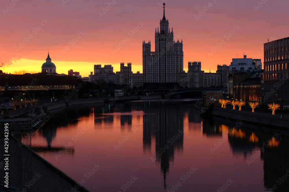 city skyline at sunset