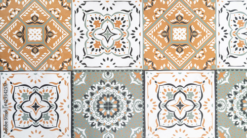 old tile mosaic home decorative art wall tiles pattern in floral oriental style design background
