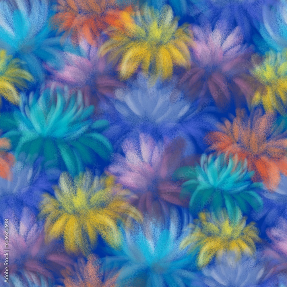 BLUE SEAMLESS PATTERN WITH BRIGHT PEONIES