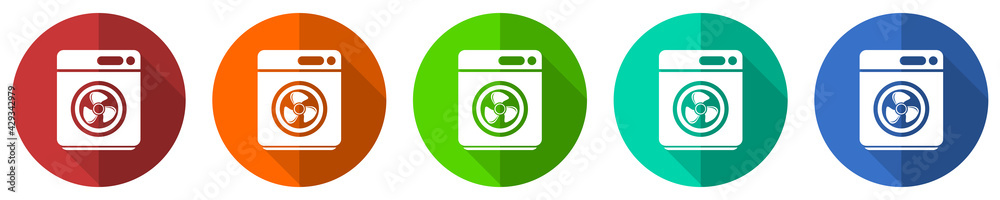 Dryer machine, laundry icon set, flat design vector illustration in 5 colors options for webdesign and mobile applications Dryer machine, laundry icon set, flat design vector illustration in 5 colors options for webdesign and mobile applications