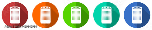 Air purifier, ionizer icon set, flat design vector illustration in 5 colors options for webdesign and mobile applications