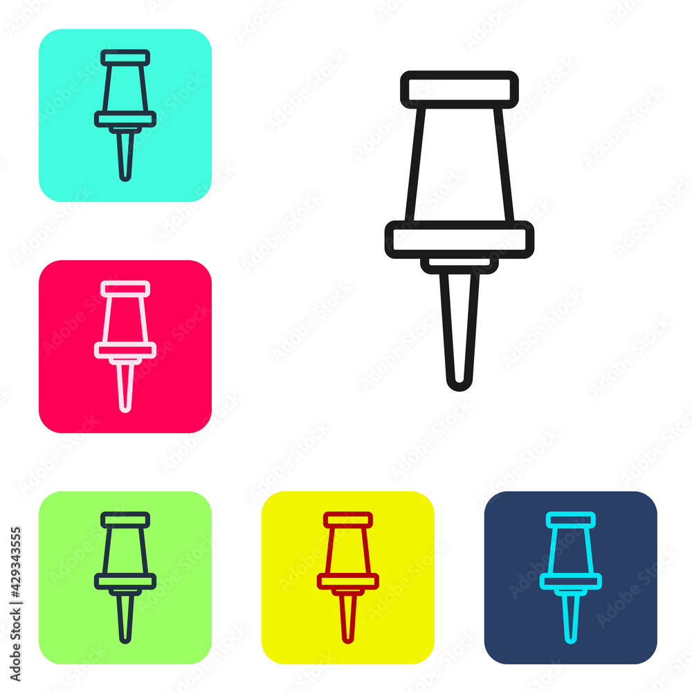 Black line Push pin icon isolated on white background. Thumbtacks sign. Set icons in color square buttons. Vector Black line Push pin icon isolated on white background. Thumbtacks sign. Set icons in color square buttons. Vector