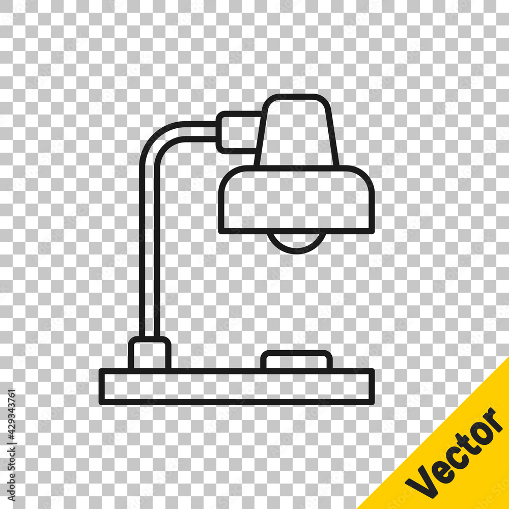 Black line Table lamp icon isolated on transparent background. Vector