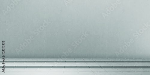 Empty grey wall background with tile floor. Eps 10 vector illustration.