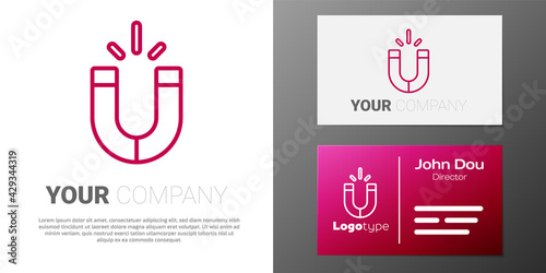 Logotype line Magnet icon isolated on white background. Horseshoe magnet, magnetism, magnetize, attraction. Logo design template element. Vector