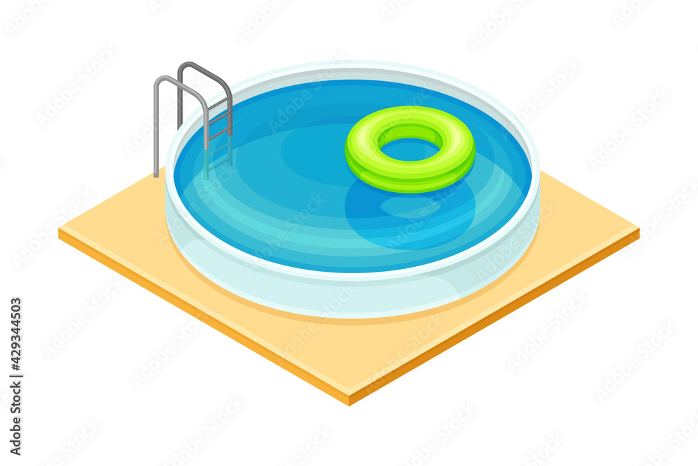 Square Area Pool and Rubber Ring as Beach Vacation Isometric Vector Illustration Square Area Pool and Rubber Ring as Beach Vacation Isometric Vector Illustration
