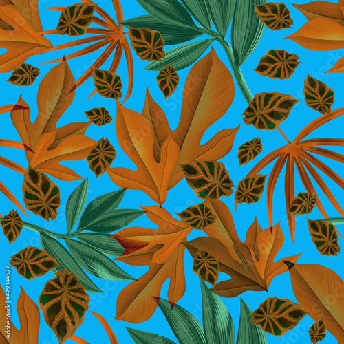 Seamles Leaves Pattern In Elegant Style. Palm leaves background. Tropical palm leaves, jungle leaves seamless floral pattern background