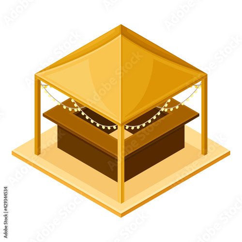 Square Island with Bar Counter or Stall for Selling Refreshing Drinks as Beach Vacation Isometric Vector Illustration