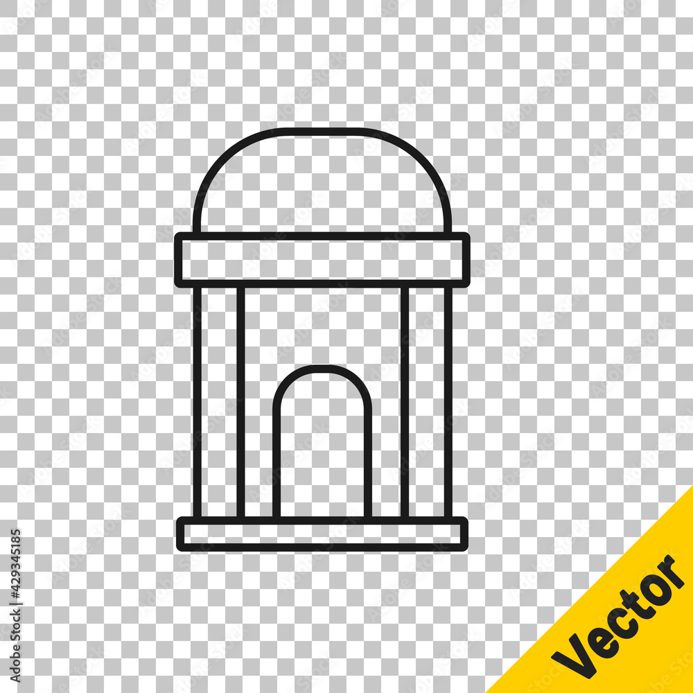 Black line Old crypt icon isolated on transparent background. Cemetery symbol. Ossuary or crypt for burial of deceased. Vector