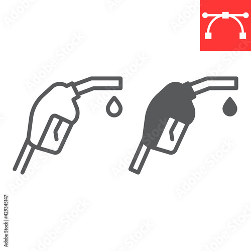 Gasoline pump nozzle line and glyph icon, diesel and gas station, fuel pump nozzle vector icon, vector graphics, editable stroke outline sign, eps 10