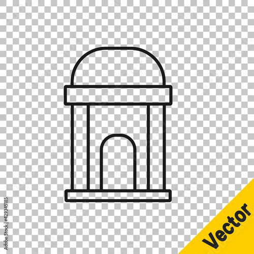 Black line Old crypt icon isolated on transparent background. Cemetery symbol. Ossuary or crypt for burial of deceased. Vector