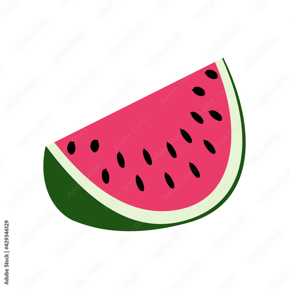 An outline vector illustration of a watermelon piece isolated on white background. Designed in red and green colors for prints, wraps for kids and adults. An outline vector illustration of a watermelon piece isolated on white background. Designed in red and green colors for prints, wraps for kids and adults.