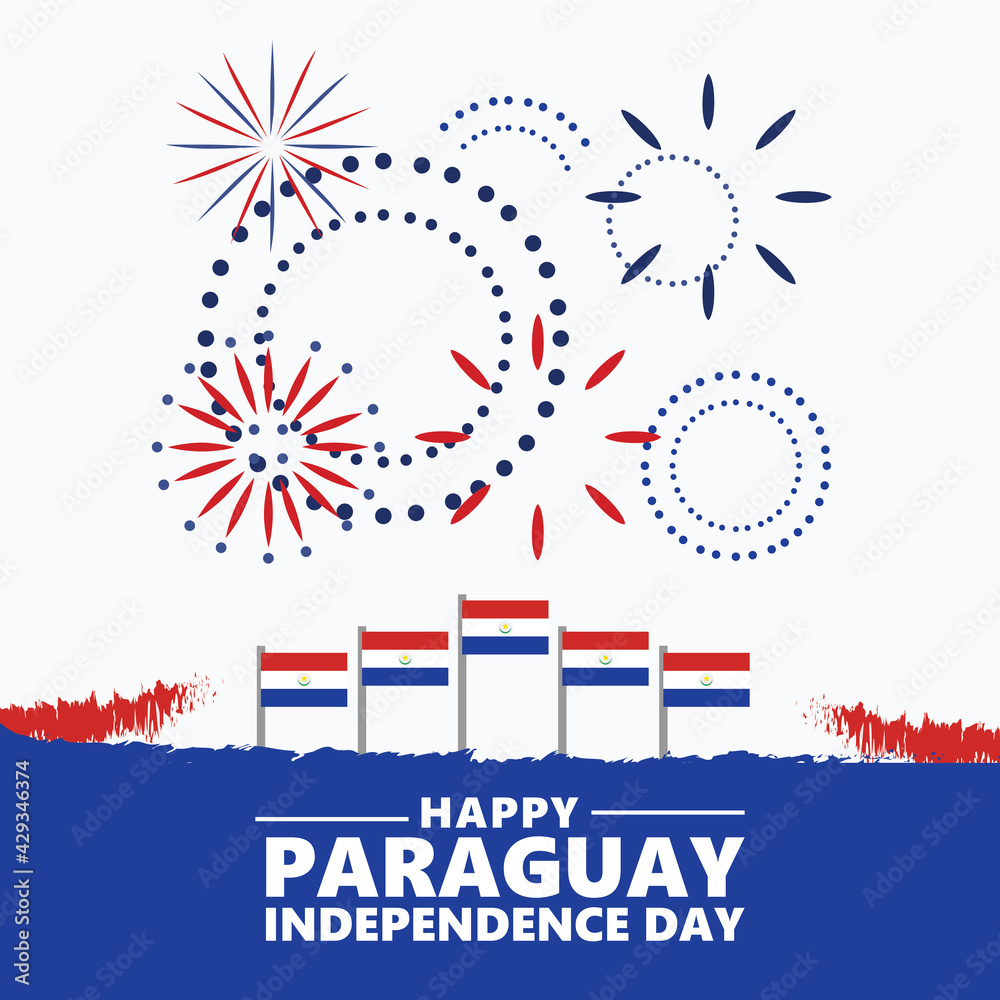 Naklejka premium Paraguay independence day vector illustration with fireworks.