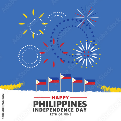 Philippines independence day greeting card with fireworks. Southeast Asian nation's important date