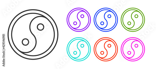 Black line Yin Yang symbol of harmony and balance icon isolated on white background. Set icons colorful. Vector