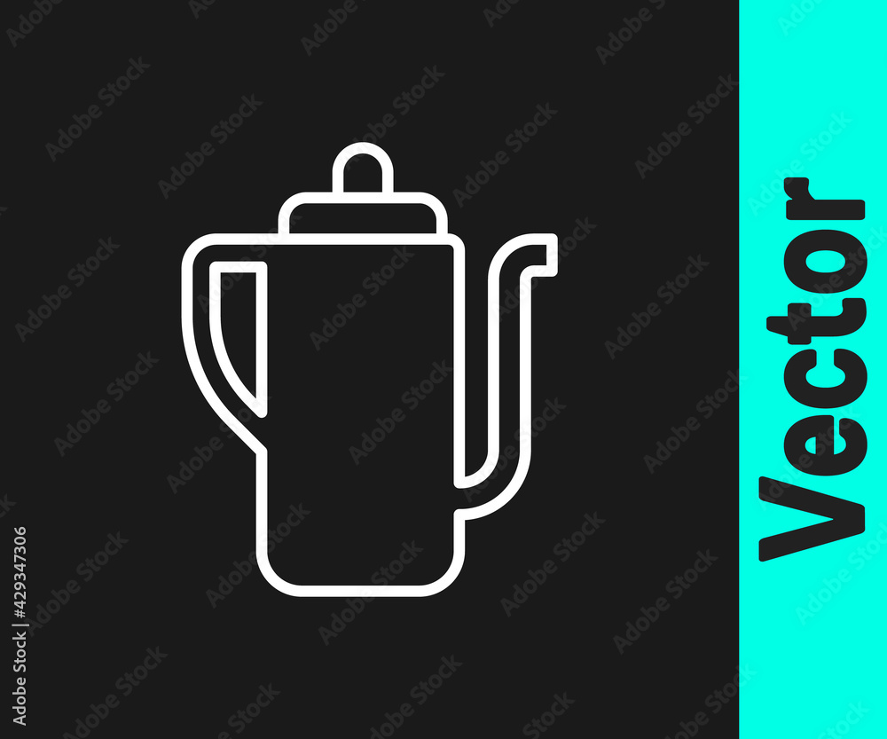 Fototapeta premium White line Traditional Chinese tea ceremony icon isolated on black background. Teapot with cup. Vector