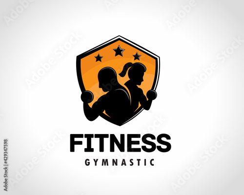 fitness gym emblem logo design illustration