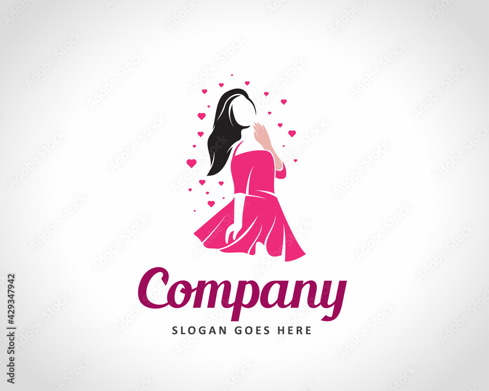 happy women beauty model dress shop logo art design illustration