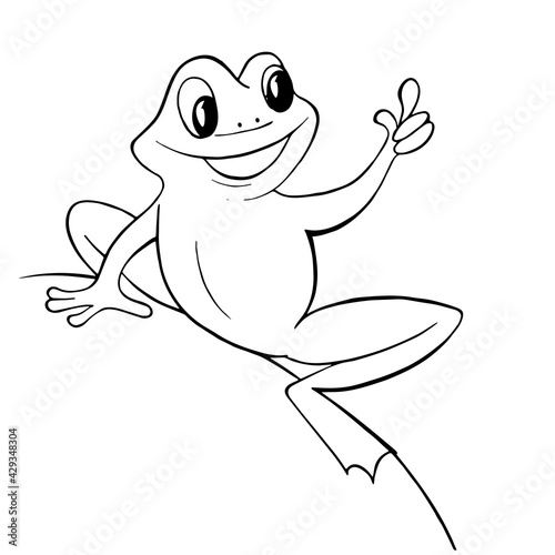 Close-up of a frog on a white background. Contour drawing, vector graphics.
