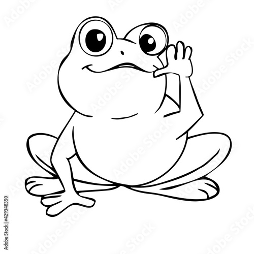 Close-up of a frog on a white background. Contour drawing, vector graphics.