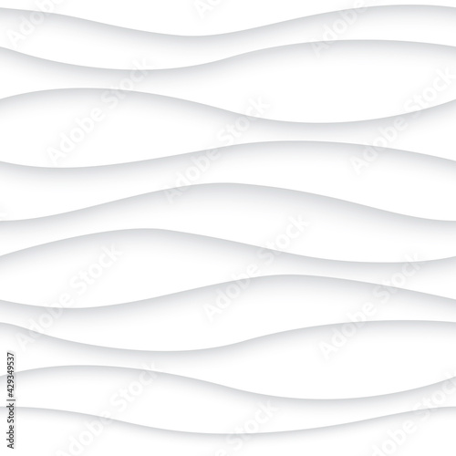 Wavy seamless pattern. Abstract background of wavy lines with shadow. 3D vector texture.