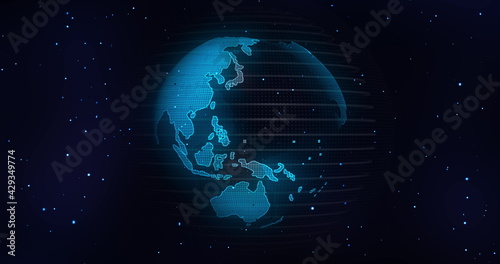 Global Communication Concept, The Earth Rotating With Node The Blue Marble. Earth Rotating Animation Social Future Technology Abstract. And Line connection. Futuristic And Technology Concepts.