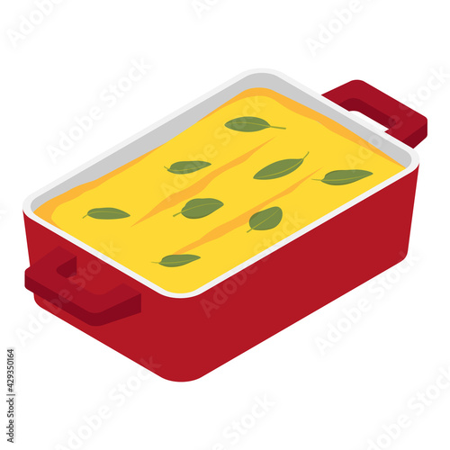 Homemade Italian lasagna served with basil