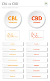 CBL vs CBD, Cannabicyclol vs Cannabidiol vertical business infographic Complete