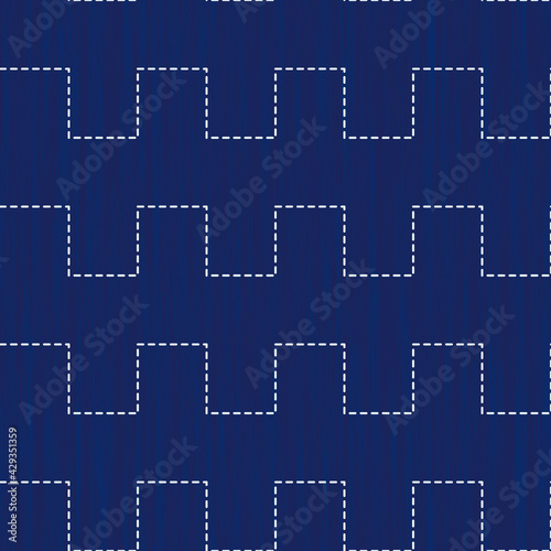Sashiko pattern. Vector seamless embroidery Japanese traditional art.