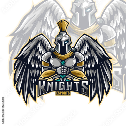Combat Knight illustration mascot logo with wings