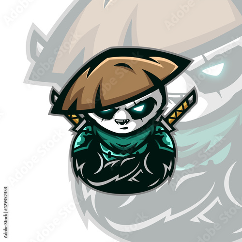panda samurai mascot esport logo design