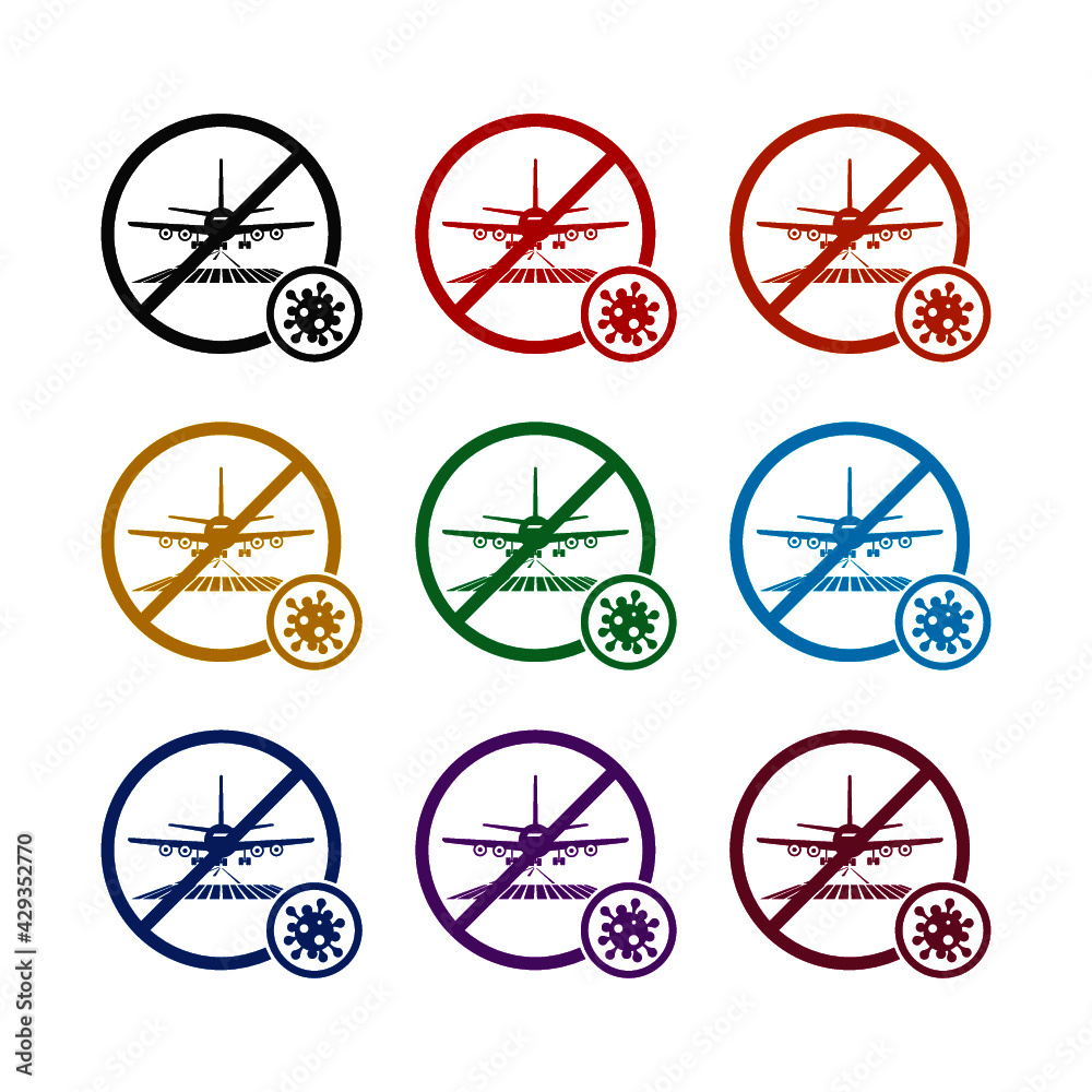 Coronavirus pandemic. Flight ban sign isolated on white background color set Coronavirus pandemic. Flight ban sign isolated on white background color set