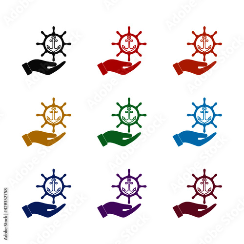 Nautical logo isolated on white background color set