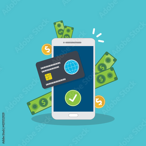 Cashback on smartphone, money bonus reward on mobile phone screen, cash returned back, income received, vector illustration