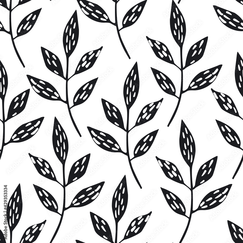 black and white floral seamless pattern, endless repeatable plant texture, vector illustration background black and white floral seamless pattern, endless repeatable plant texture, vector illustration background