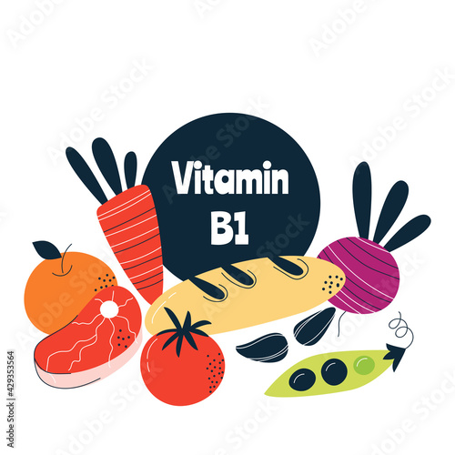 The main food sources of vitamin B1. Healthy food concept.
