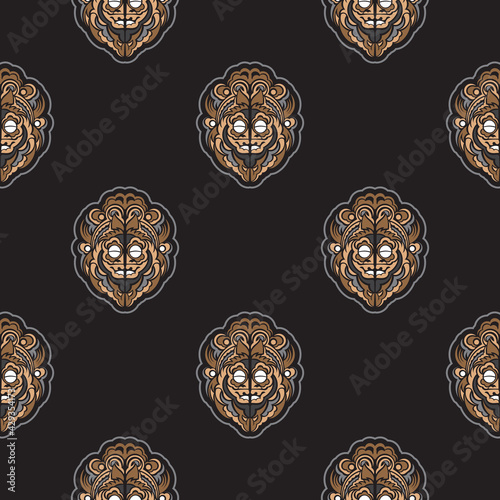 Tiki idol pattern seamless vector repeat geometric for any web design. Dark background. For menus, postcards, books, wrapping paper and prints.