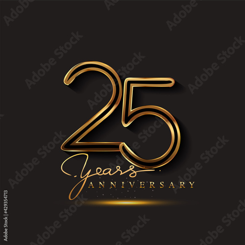 25 Years Anniversary Logo Golden Colored isolated on black background, vector design for greeting card and invitation card