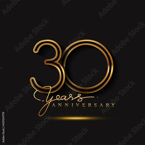 30 Years Anniversary Logo Golden Colored isolated on black background, vector design for greeting card and invitation card