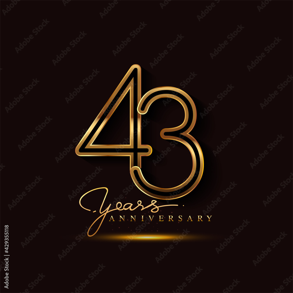43 Years Anniversary Logo Golden Colored isolated on black background, vector design for greeting card and invitation card