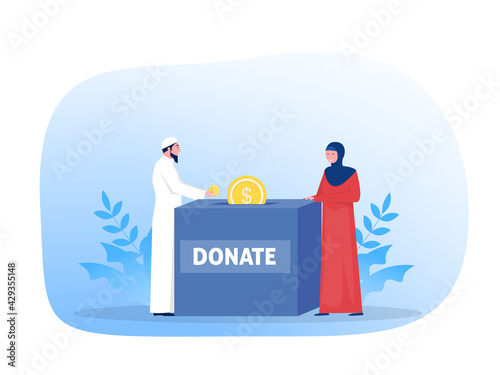 muslim people donate for pay zakat on ramadan concept illustrator vector