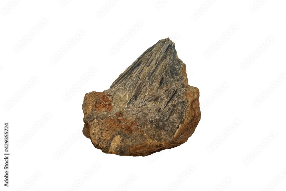 isolated stibnite mineral stone on white background. There is noise and grain caused by the texture of the stone. isolated stibnite mineral stone on white background. There is noise and grain caused by the texture of the stone.