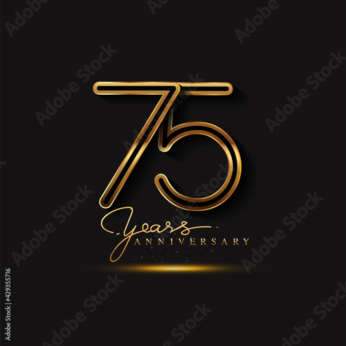 75 Years Anniversary Logo Golden Colored isolated on black background, vector design for greeting card and invitation card