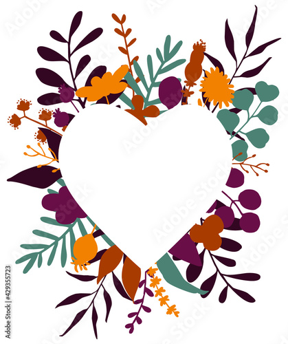 autumn fall floral twigs branches flowers frame arrangement, isolated vector illustration