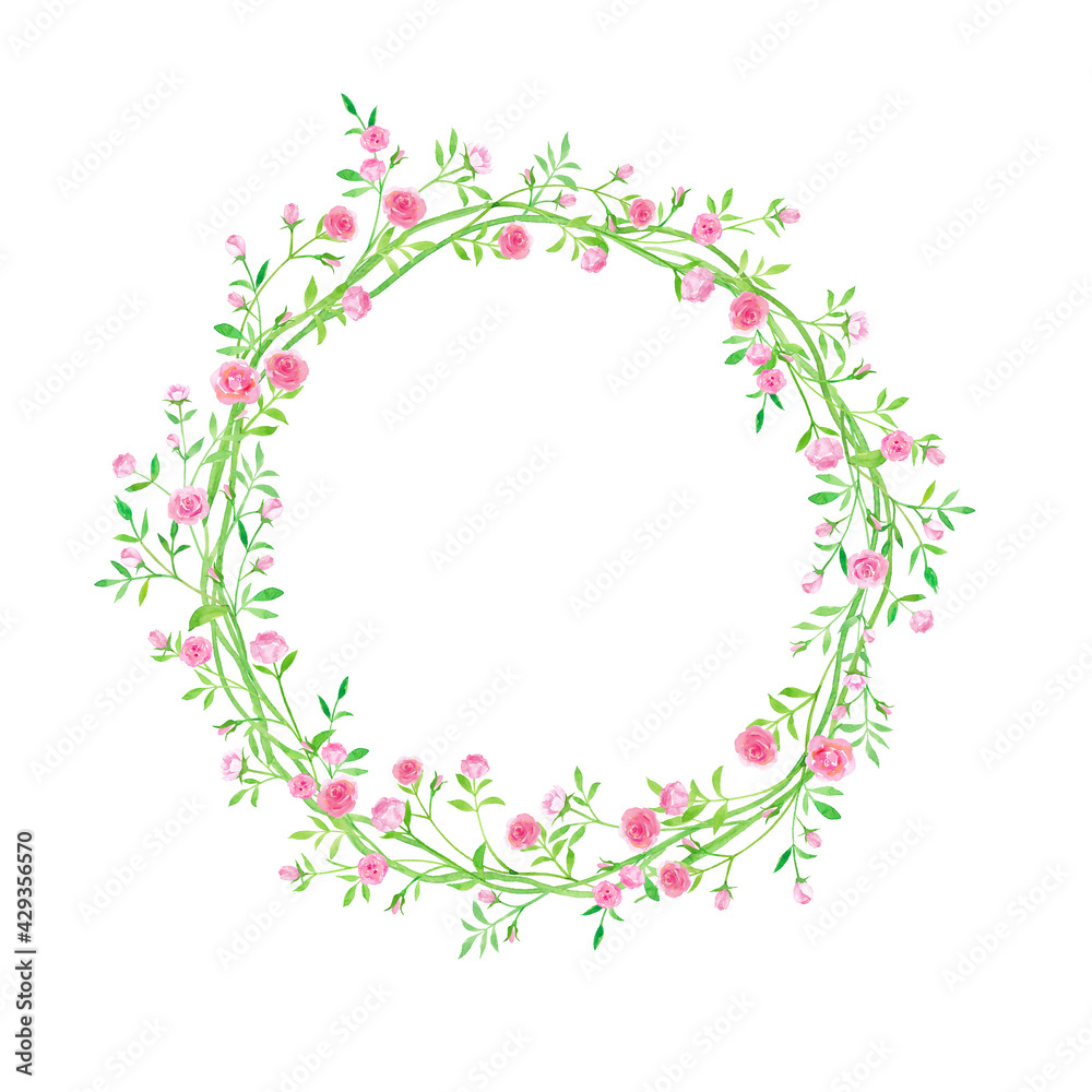 小さい薔薇 蔓タイプの丸い装飾フレーム 水彩イラストのトレースベクター Stock Vector Adobe Stock