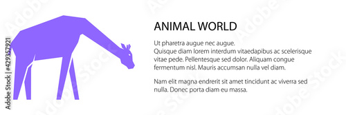 Purple giraffe banner, animal world concept, vector illustration